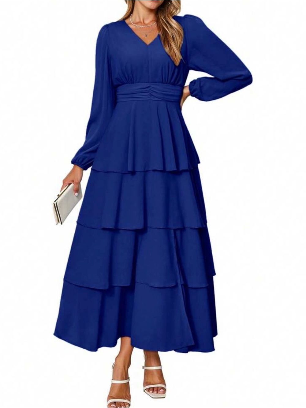 Elegant Tiered Maxi Dress - Royal Blue